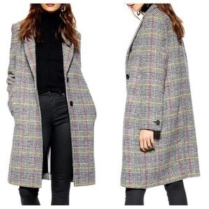 TOPSHOP PLAID LONG OVERCOAT JACKET WOMENS SZ 2